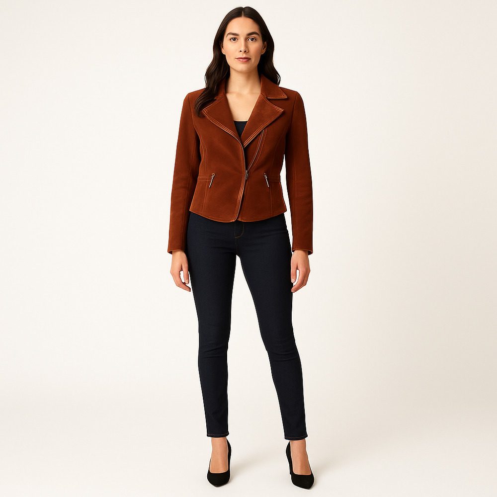 Di Vita Suede Moto Blazer Jacket Size 8 Burnt Orange